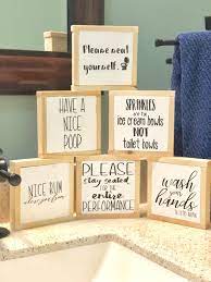 Home Decor Rustic Bathroom Toilet Butt Cheeks Wooden Bathroom Signs Shabby Vintage Chic Plaques Signs Home Decor Home Furniture Diy Bathroom bliss wooden wall art plaque set.