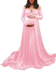 Saslax Maternity Off Shoulders Half Circle Gown For Baby Shower Photo Props Dress At Amazon Women S Cloth Pink Maternity Dress Long Dresses Casual Maxi Dresses