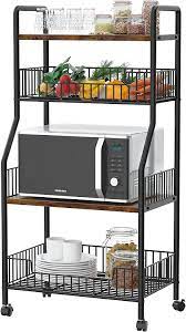 Simply browse an extensive selection of the best kitchen metal shelf and filter by best match or price to find one that suits you! Amazon Com Kitchen Baker S Rack Microwave Stand Cart On Wheels With Large Metal Baskets Utility Storage Shelf Rolling Cart Fruit Vegetable Kitchen Organizer Rack 4 Tier Shelves Multipurpose Organizer Shelf Home