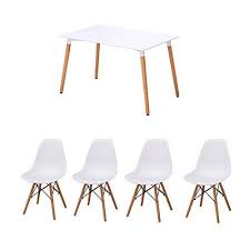 Clear acrylic chairs can make a room feel more. Dining Table And Chairs Set 4 Wood Style For Office Lounge Dining Kitchen White Table 4 White Chairs Buy Online In Andorra At Andorra Desertcart Com Productid 67887117
