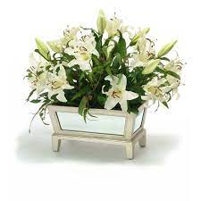 Great Price On Silk Cream Casablanca Lilies In A Silver Leaf Beveled Mirror Planter Free S Faux Floral Arrangement Faux Flower Arrangements Floral Arrangements