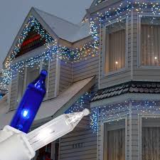 Blue Clear Icicle Lights White Wire Christmas Lights Etc Outdoor Led Christmas Lights White Wire Christmas Lights Christmas House Lights