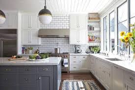 Beautiful Kitchen Features White Plank Ceiling Lined With Hicks Pendants Illuminating Gray Island Ac Kitchen Inspirations Kitchen Design Kitchen Cabinet Design