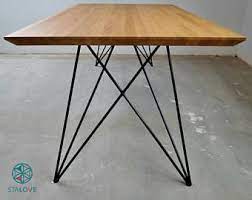 Mid century modern black walnut dining table, powder coated, hairpin legs. Limited Time Promo Price Steel Dine Table Legs 2 Legs Butterfly Metal Table Legs For Dining Room Metal Metal Table Legs Dining Table Legs Steel Table Legs