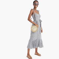Classic Gingham Button Front Midi Dress With Ruffle Hem Women Casual J Crew Casual Dresses For Women Midi Dress Gingham Dress