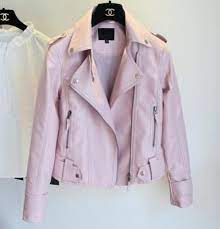 Female 2019 New Design Spring Autumn Pu Leather Jacket Faux Soft Leather Coat Slim Black Rivet Zipper Motorcycle Pink Jackets Leather Jackets Women Pink Leather Jacket Denim Jacket Women
