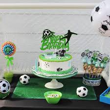 A soccer themed birthday party is a gender neutral theme you can throw any of your #children who love the game. Buy Yoymarr Soccer Cake Topper Happy Birthday Sign Cake Decorations For Soccer Ball Player Net Sport Football Themed Men Boy Birthday Party Supplies Green Glitter Decor Double Sided Online In Turkey B08hvnrt4x