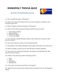 More fun trivia questions for private game nights. Monopoly Trivia Quiz Trivia Champ