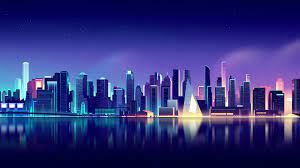 Glowing blue purple neon circuit board lines abstract motion design. Neon City Skyline Cityscape Digital Art Landscape 4k Wallpaper 6 1052
