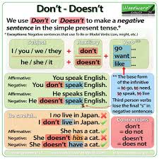 dont and doesnt in english simple present tense