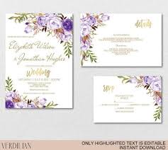 Gold Purple Floral Wedding Invitation Template Set Purple Etsy Floral Wedding Invitations Wedding Invitations Printable Templates Wedding Invitation Suite Diy