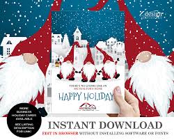 Funny Real Estate Christmas Card Gnomes Realtor Holiday Cards With Logo Instant Download Business Holiday Cards Holiday Photo Cards Christmas Cards