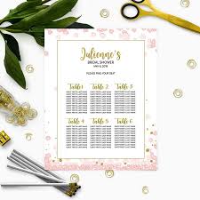 pink and gold bridal shower seating chart personalized