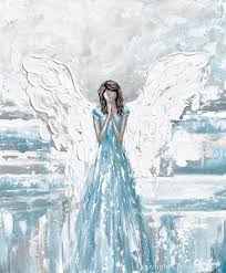 Angel Painting Canvas Print Angels Praying Blue White Wall Art Decor –  Contemporary Art by Christine
