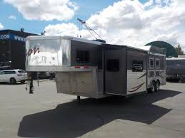Enclosed car hauler race ready with finished interior and cabinets, electrical cabinets, this one also had and awning. Repo Com 2013 Bison Stratus 8312mme 36 Foot 3 Horse Trailer With Separated Living Quarters