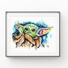 Baby Yoda Watercolor Art Print Star Wars Fan Art Yoda Etsy Star Wars Fan Art Watercolor Art Prints Art
