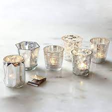 These rounded bejewelled top hanging mercury glass tea light holders measure 3 inch diameter x 3.25 inches high. Mercury Tealight Holder Set Of 6 Mercury Glass Candle Holders Mercury Glass Diy Mercury Glass Candles