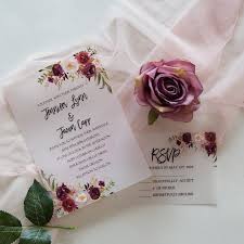 Fall Burgundy And Blush Floral Uv Printing Wedding Invitation On Vellum Paper Swuv015 Stylishwedd Foil Wedding Invitations Printing Wedding Invitations Wedding Invitations