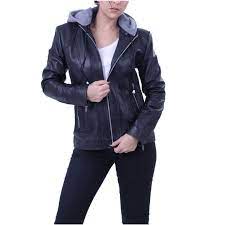 Women S Grey Hooded Leather Jacket Leather Jacket With Hood Leather Blazer Women Purple Leather Jacket