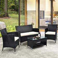 Check spelling or type a new query. Clearance Outdoor Patio Furniture Set 4 Piece Patio Conversation Set With Glass Dining Table Loveseat Cushioned Wicker Chairs Modern Outdoor Rattan Wicker Patio Set For Yard Porch Pool L3135 Walmart Com