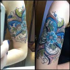 2nd Session Color Swedish Kurbits Half Sleeve Done By Brian Ace N Eights In Maine Body Art Tattoos Blue Rose Tattoos Tattoos