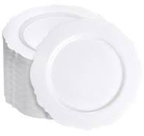 WDF 60pcs White Plastic Dessert Plates -7.5inch Baroque White Disposable  Appetizer/Small Cake/Salad Plates- for Upscale Parties & Wedding
