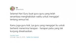Di hari yang istimewa bagi sosok pahlawan tanpa tanda jasa ini, sampaikan rasa terima kasih dan kekaguman atas pengabdian mereka lewat sepuluh. Peringati Hari Guru Topik Selamat Hari Guru Masuk Trending Topic Twitter