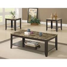 Whether you're searching for a luxury marble coffee table and end table suite or a fun wood worktable set for the kids, our 3 piece living room table sets are sure to please. Monarch Specialties Cappuccino 3 Piece Coffee Table Set With Faux Marble Top Hayneedle