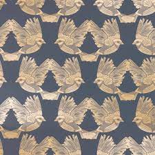 Blue and gold peacock wallpaper. Ferm Living Wallpaper Birds Dark Blue Gold Paper 53x1000cm Lefliving Com