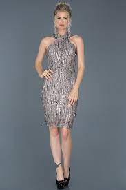 Gri Kisa Payetli Boyundan Baglamali Davet Elbisesi Abk599 2020 The Dress Aksamustu Giysileri Elbise Modelleri