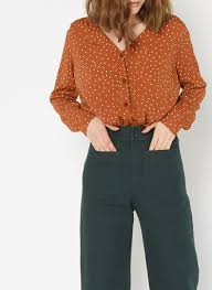 Chemise Des Petits Hauts Femme Solvik Chemise Col V Ample A Pois En Crepe Marron Acajou Snowboard Esqui