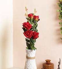 Very beautiful basket with flowers. Buy Red Artificial Velvet Rose Flower Stick Set Of 2 By Fourwalls Online Artificial Flowers Artificial Flowers Home Decor Pepperfry Product
