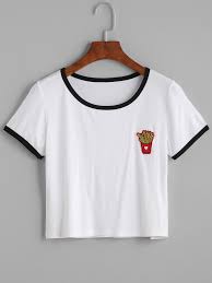 9 Buy Here Http Di5y8 Justgood Pw Go Php T 12930 White Contrast Trim French Fries Patch Crop T Shirt 9 French Shirts Clothes Tops