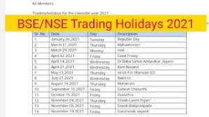 Nse & bse on an average remain closed for 12 days in any trading year due to festive celebrations in india. Trading Holidays For Nse Bse 2021 Youtube