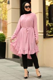 Nayla Collection Firfirli Pudra Tesettur Tunik 2085pd Wanita Sifon