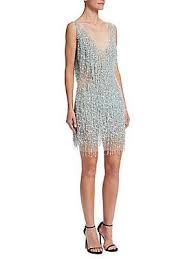 Naeem Khan Beaded Fringe Cocktail Dress Mesh Cocktail Dress Necklines For Dresses V Neck Cocktail Dress