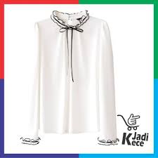 Mulai dari model foto baju wanita lengan panjang. Blouse Wanita Variasi Pita Leher Blus Lengan Panjang Korea Atasan Kerja Wanita Putih Merah Hitam Shopee Indonesia