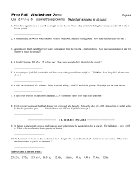 Physics worksheets with answer key. Free Fall Worksheet 2rws
