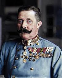 Archduke Franz Ferdinand of Austria, the heir to the throne of  Austria-Hungarian Empire pictured in a sarcophagus (1890s). His  assassination 25 years later is considered the most immediate cause of WWI.  |