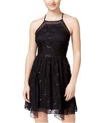 City Studio Womens Sequined Lace A Line Dress