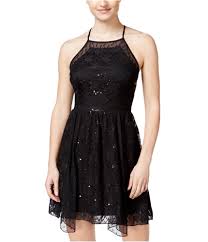 City Studio Womens Sequined Lace A Line Dress