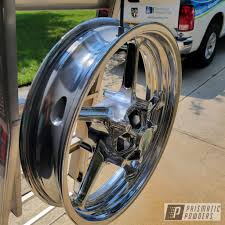 Motorcycle Wheel Coated with Clear Vision, Super Chrome Plus and Brassy  Gold