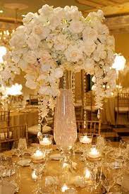 Beautiful White Rose Japanese Wisteria Wedding Centerpiece With Vase And Crystals Amazing Price Tall Wedding Centerpieces Flower Centerpieces Wedding Tall Vase Wedding Centerpieces