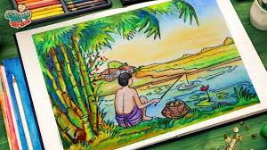 Fishing Scenery Drawing Village Scenery Drawing Tutorial Watercolor Paintings Nature Watercolor Art Lessons Art Village Hello friends welcome to our channel friends our channel makes videos on different type of art media in this video we show. village scenery drawing tutorial