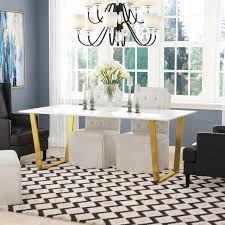 Marble top dining tables with the support of padded stools will certainly create a gorgeous impression in your home. Thompson Rectangular White Marble Top And Golden Steel Dining Table Mocome
