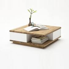 Clone Coffee Table Square In Knotty Oak And White With 2 Drawers With Images Wooden Coffee Table Designs Center Table Living Room Centre Table Living Room