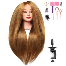 A hair mannequin is ideal for both cosmetology students and professionals looking to hone their skills. Amazon Com Silky 26 28 Long Hair Mannequin Head With 60 Real Hair Hairdresser Practice Training Head Cosmetology Manikin Doll Head With 9 Tools And Clamp 27 Golden Makeup On Beauty