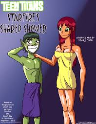 Starfire's Shared Shower Porn comic, Rule 34 comic, Cartoon porn comic 