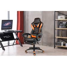 Ktaxon Gaming Office Chair Game Racing Ergonomic Backrest And Seat Height Adjustment Computer Chair With Pillows Recliner Swivel Rocker Headrest And Lumbar Black Orange Walmart Com Walmart Com