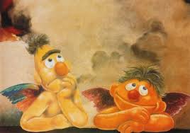 Bert And Ernie Angelic Muurschildering Kunstwerk Tekenen